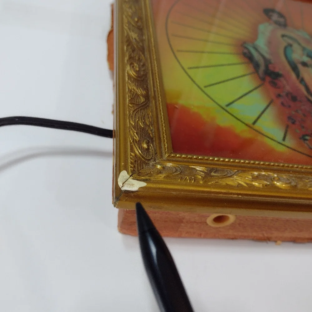 Saint Diego & Virgen Of Guadalupe Vintage Ativa Gold Framed Spiritual Wall Clock